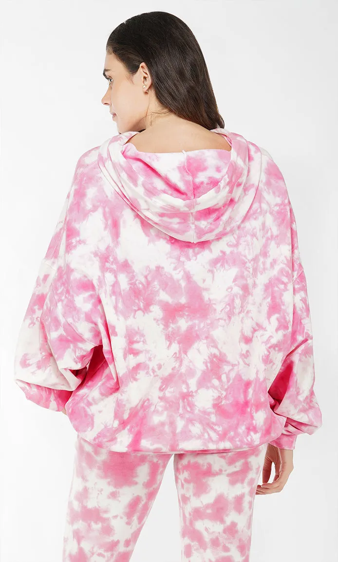 Pink-White Tie & Dye Over-sized Hoodie
