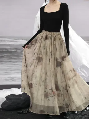 Retro Print Ink Flared Skirt