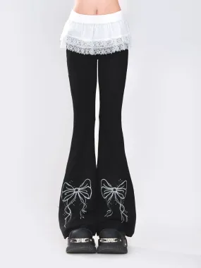 Ribbon Design Lace Pants Flared   Skirt