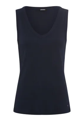Rounded V-Neck Rib Knit Shell