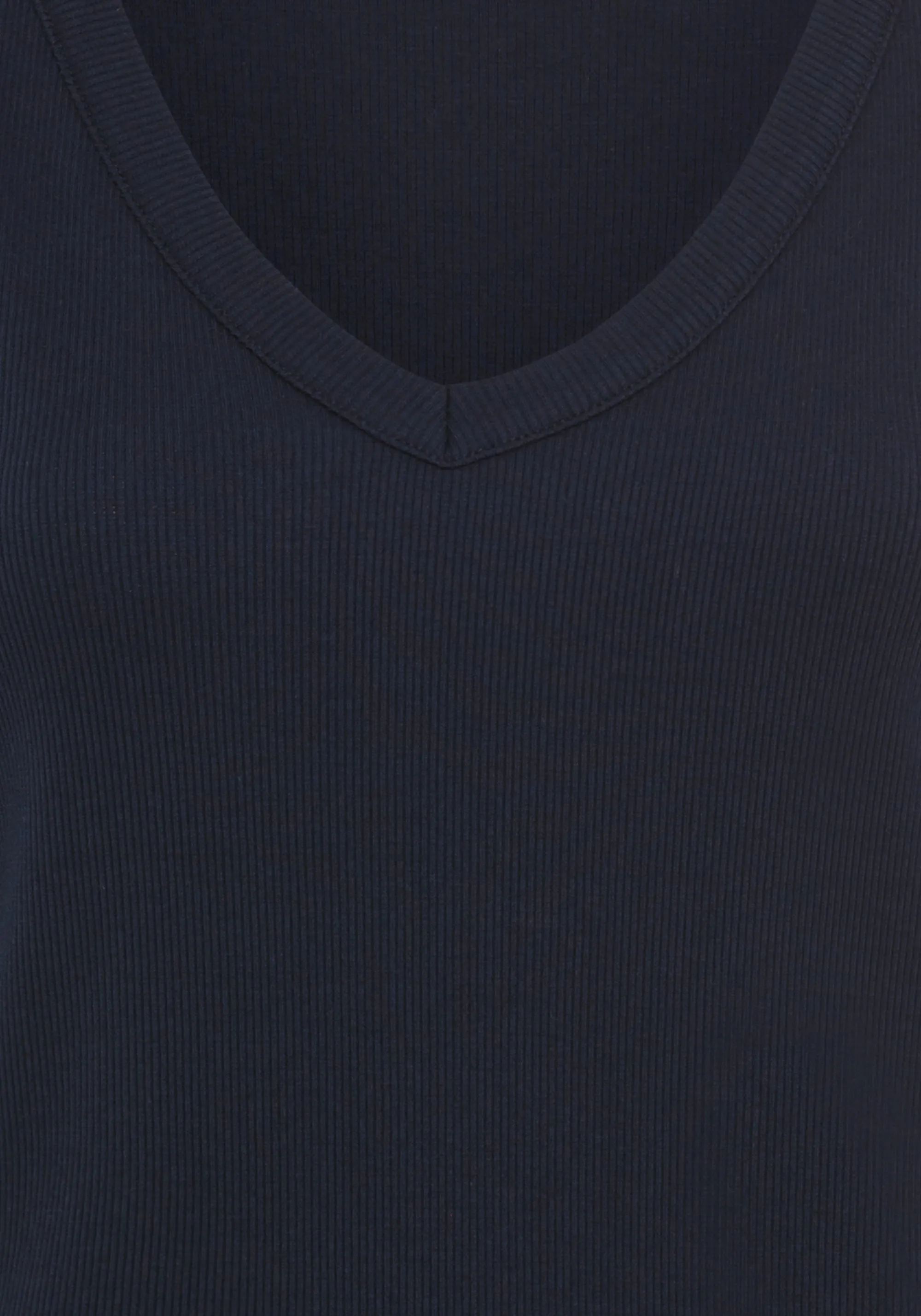 Rounded V-Neck Rib Knit Shell