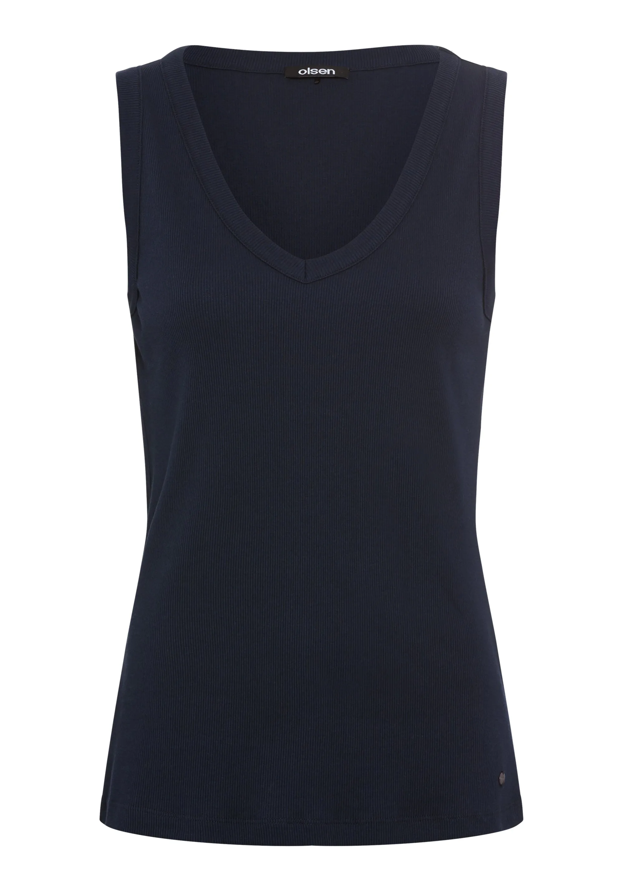 Rounded V-Neck Rib Knit Shell