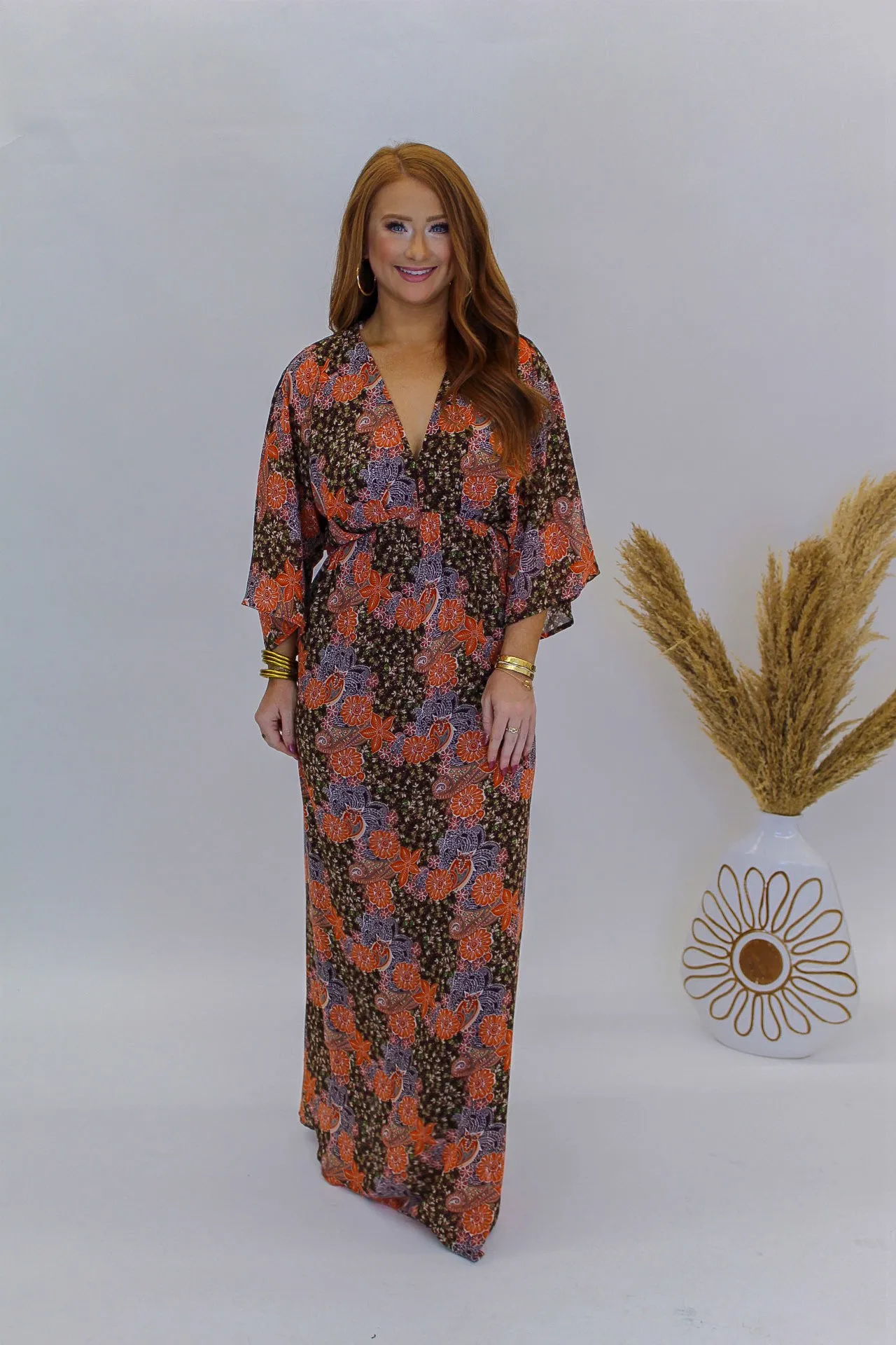 Speak Chic Floral Maxi Dress- Brown