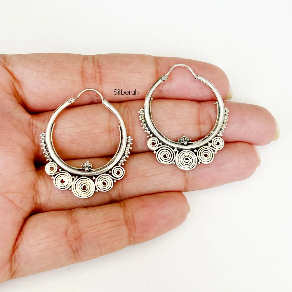 Swirl Hoop Silver Earring