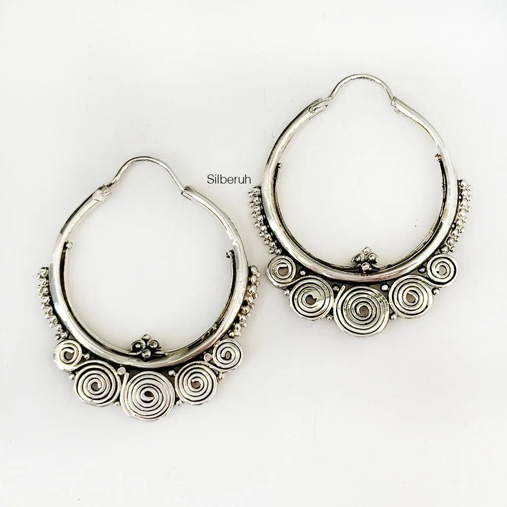 Swirl Hoop Silver Earring