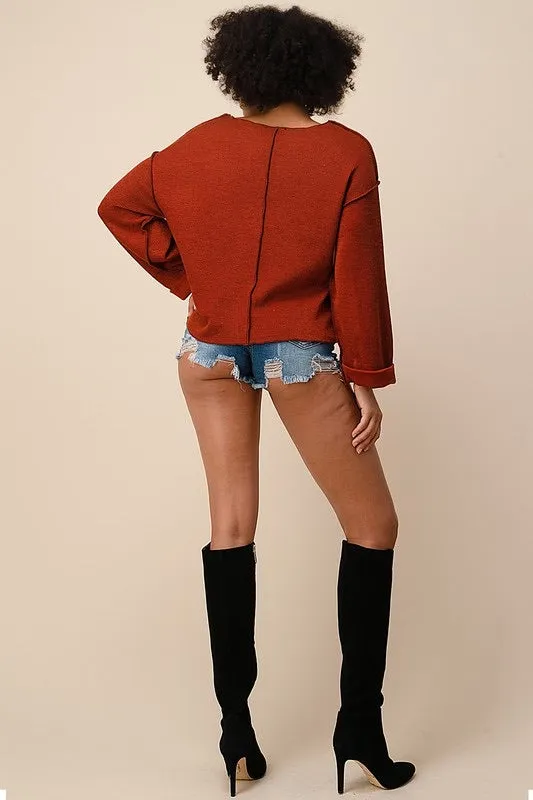 The Sang SURFACE NotchNeck WaistCrop LightWeight Sweater Top