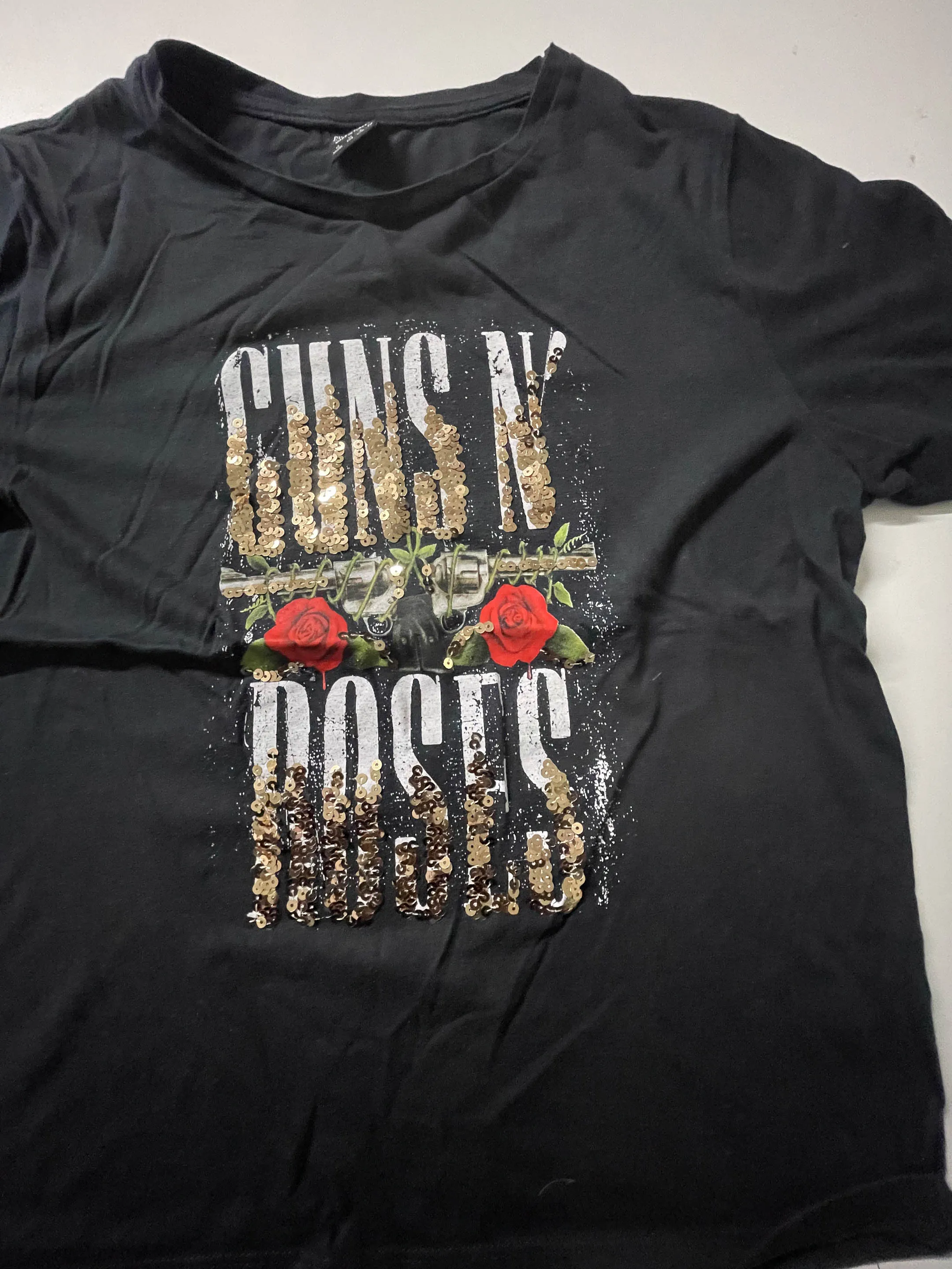 Vintage Black Guns & Roses Graphics womens tees uk 12