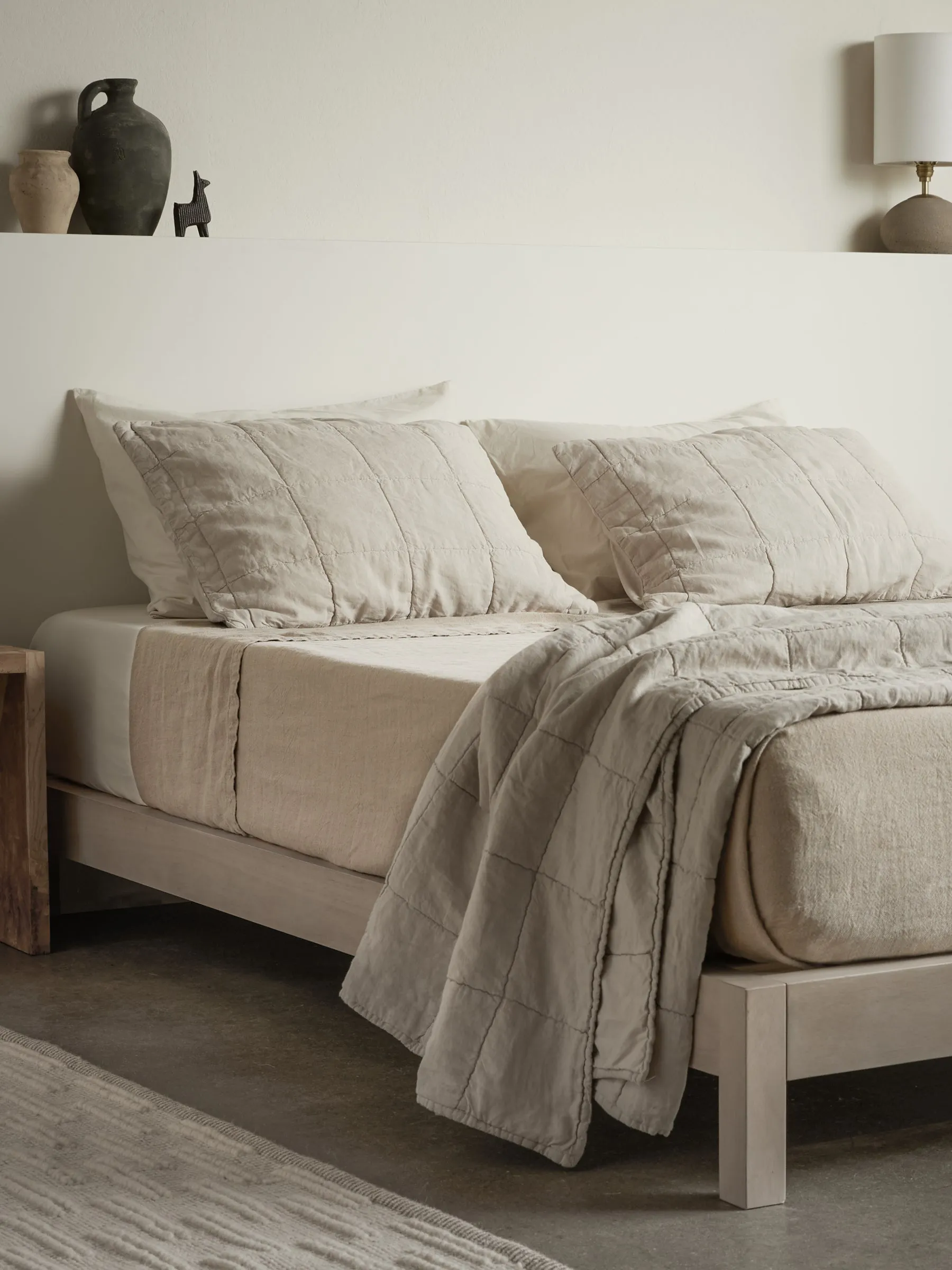 Vintage Linen Bed Blanket (Natural)