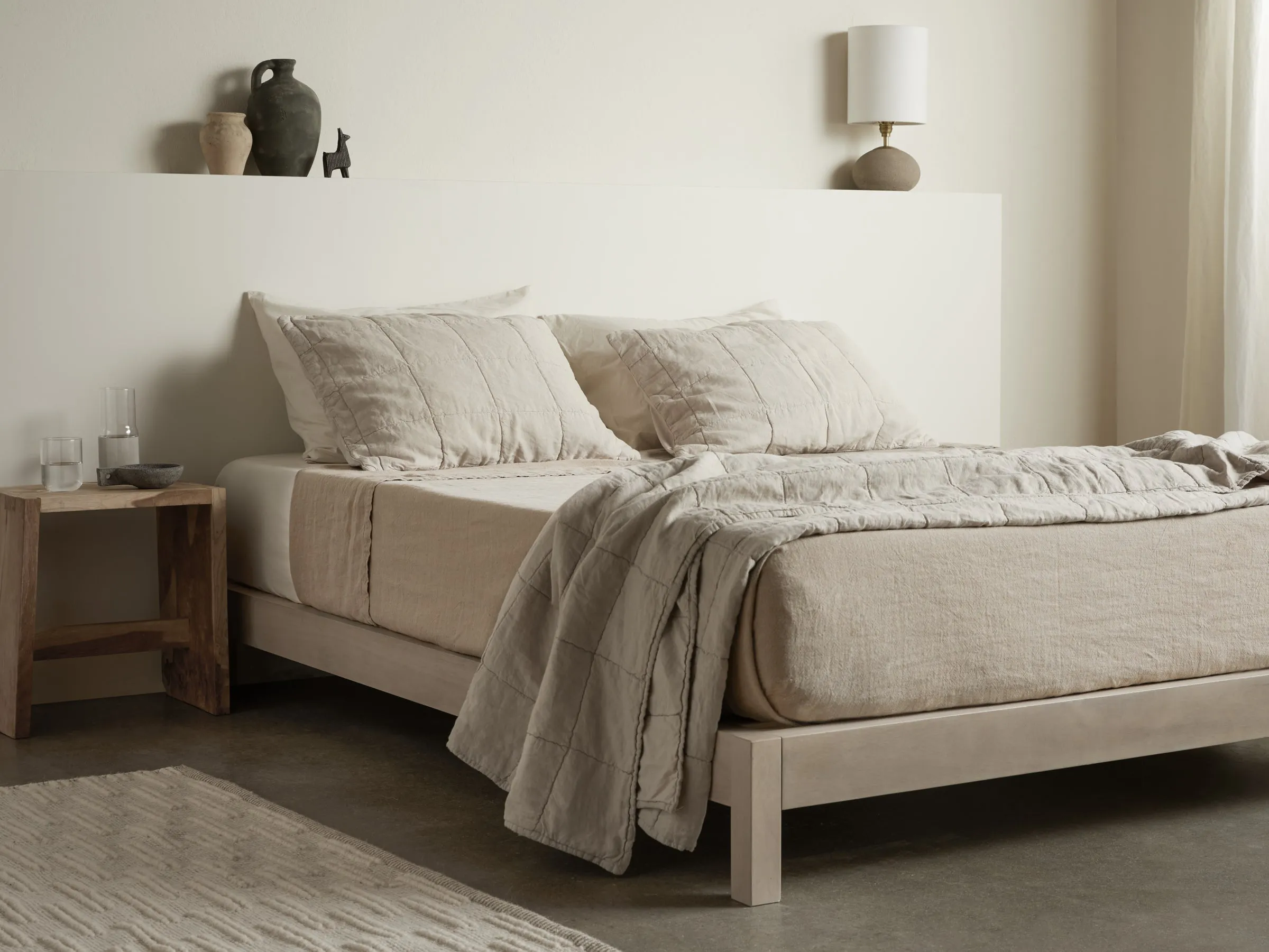 Vintage Linen Bed Blanket (Natural)