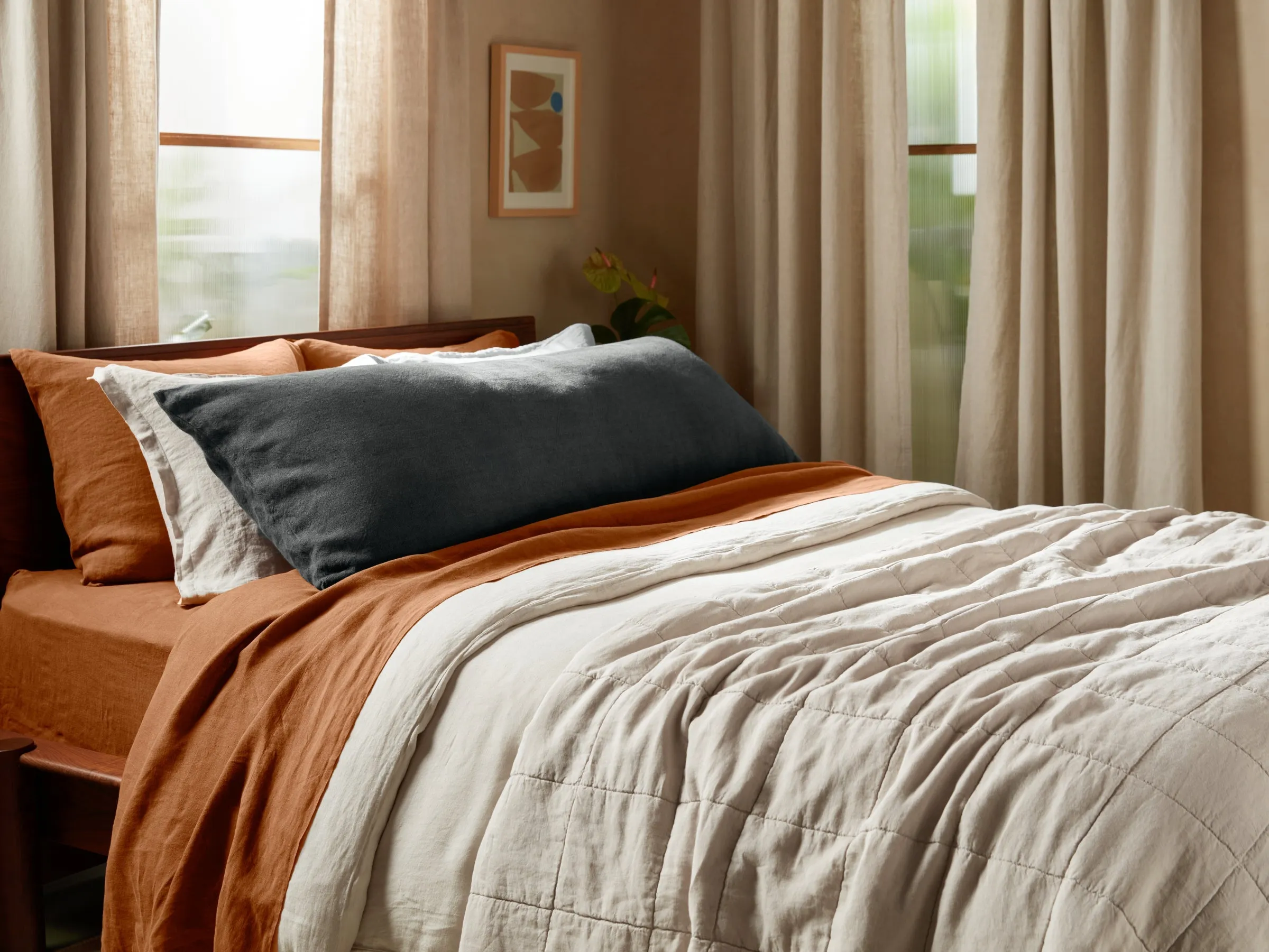 Vintage Linen Body Pillow Cover (Coal)