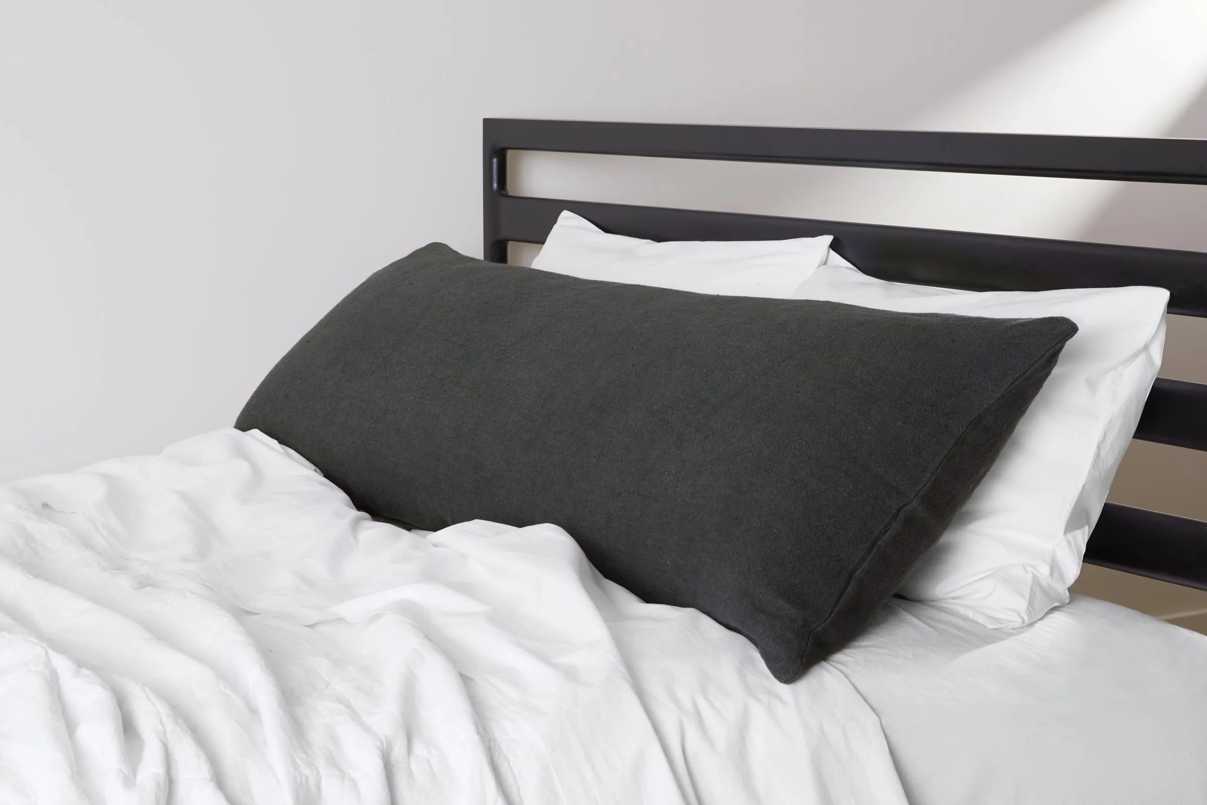 Vintage Linen Body Pillow Cover (Coal)