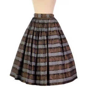 Vintage Metallic Taffeta Skirt Copper/Steel/Gold 1950s Pleated 28" Waist