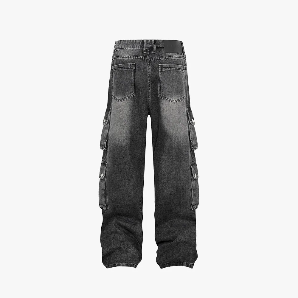 Washed Black Multi Pockets Denim