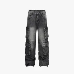 Washed Black Multi Pockets Denim