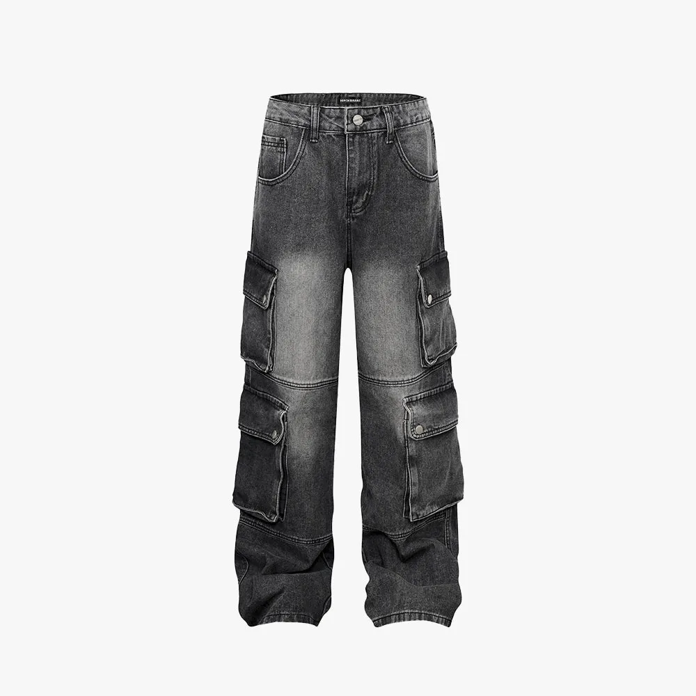 Washed Black Multi Pockets Denim