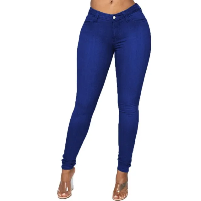 Women Skinny Jeans Solid Color High Waist Stretch Denim Jeans Pencil Pants Classic Casual Wild Bottoms for Daily Streetwear