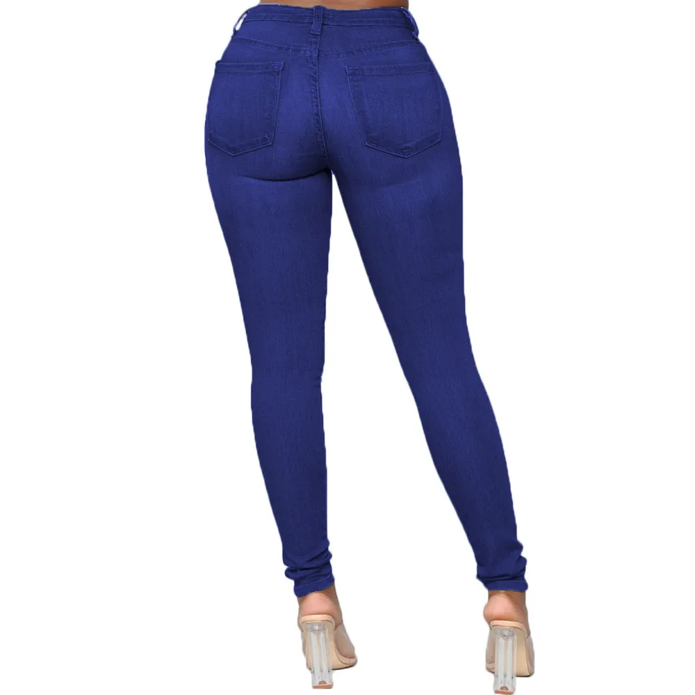 Women Skinny Jeans Solid Color High Waist Stretch Denim Jeans Pencil Pants Classic Casual Wild Bottoms for Daily Streetwear