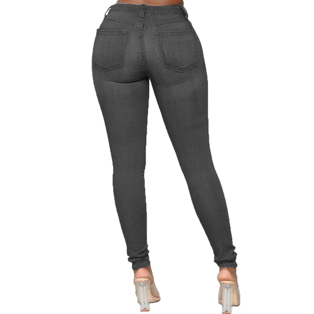 Women Skinny Jeans Solid Color High Waist Stretch Denim Jeans Pencil Pants Classic Casual Wild Bottoms for Daily Streetwear