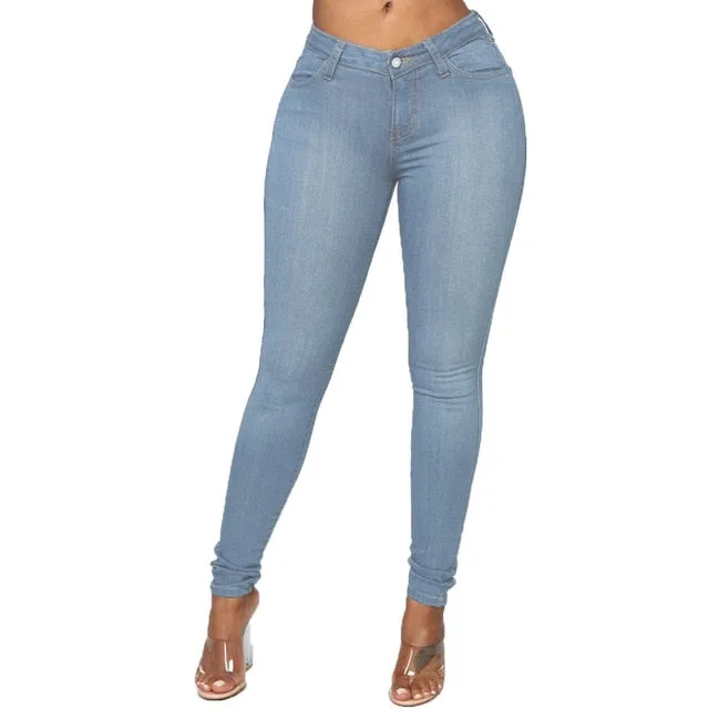 Women Skinny Jeans Solid Color High Waist Stretch Denim Jeans Pencil Pants Classic Casual Wild Bottoms for Daily Streetwear