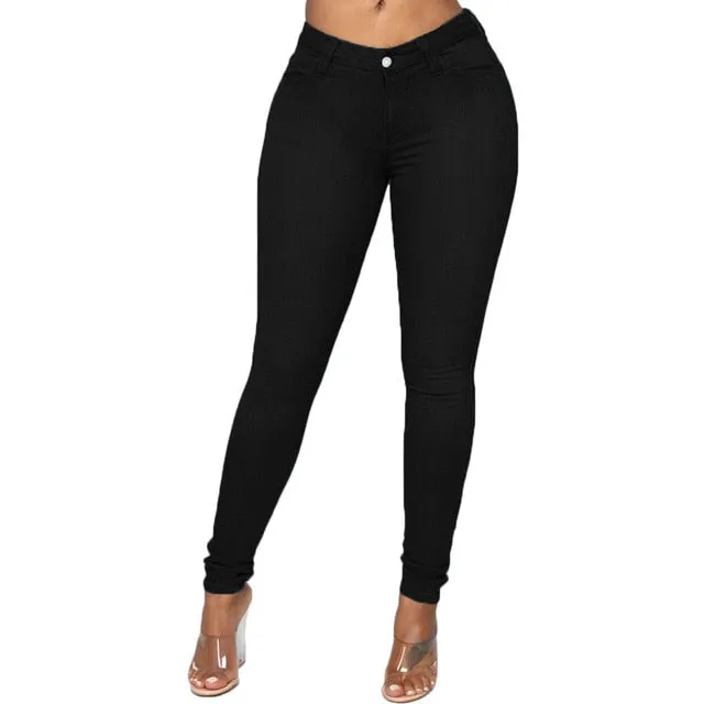 Women Skinny Jeans Solid Color High Waist Stretch Denim Jeans Pencil Pants Classic Casual Wild Bottoms for Daily Streetwear