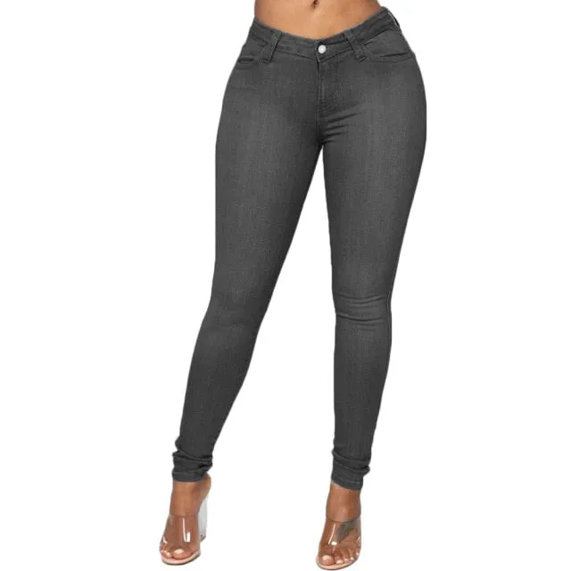 Women Skinny Jeans Solid Color High Waist Stretch Denim Jeans Pencil Pants Classic Casual Wild Bottoms for Daily Streetwear