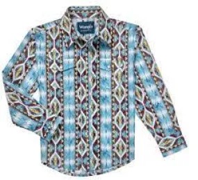 Wrangler Mens Checotah Long Sleeve Western Snap Printed Shirt In Aztec Teal